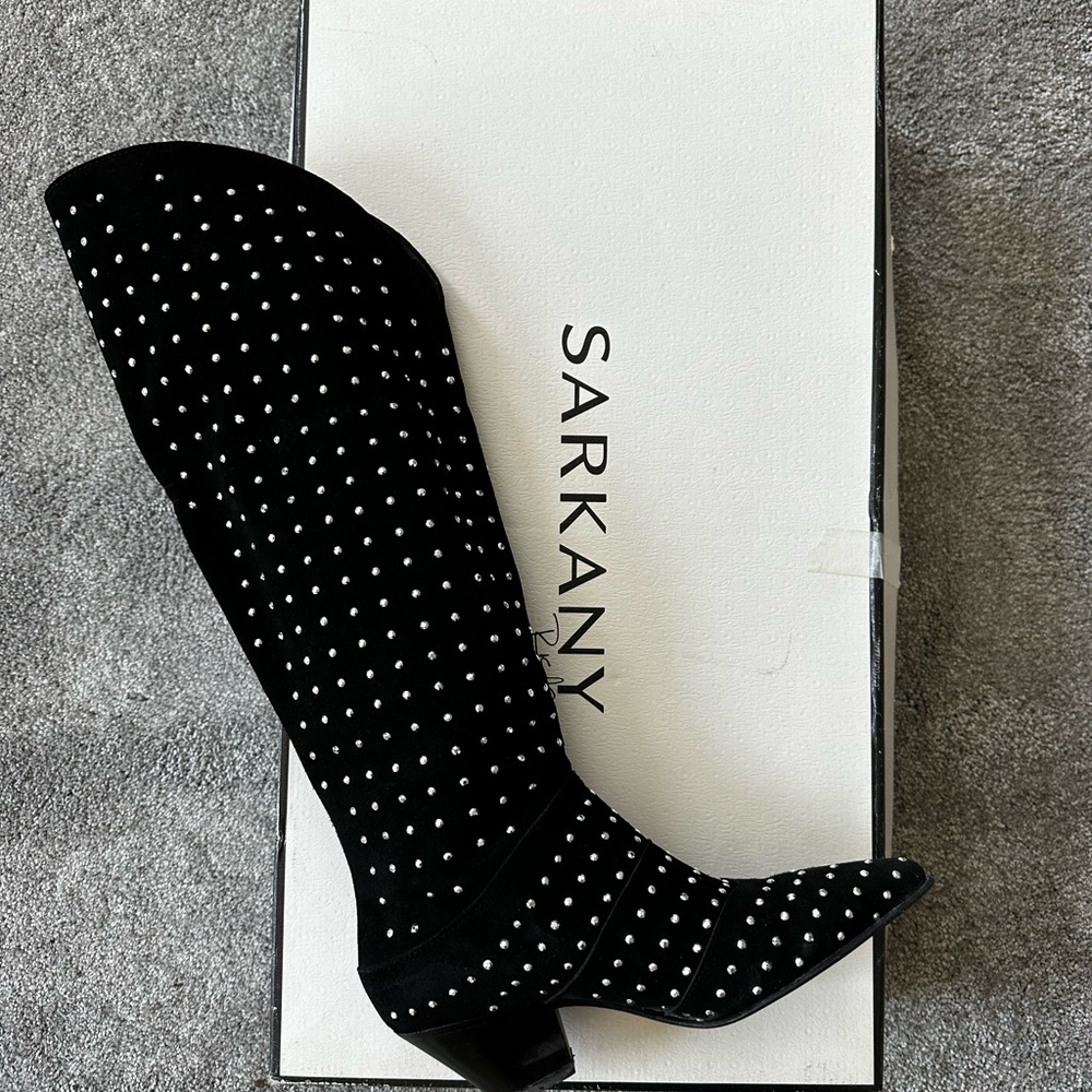 Black studded suede boots size 37